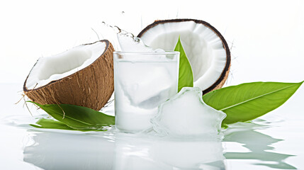 Coconut water on white background