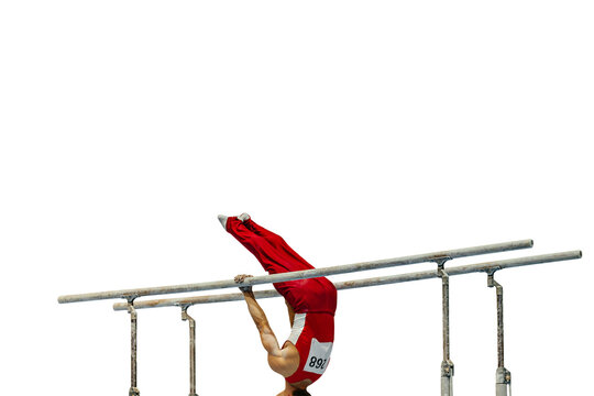 gymnast exercise parallel bars in championship gymnastics isolated on transparent background, element zhou shixioug