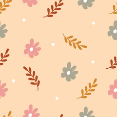 Cute flowers and leaves seamless pattern