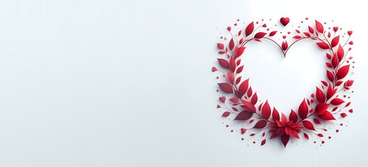 Red leaves frame with heart shape on white background with copy space for text, generative ai - obrazy, fototapety, plakaty