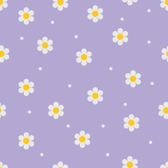 Hand drawn daisy flower seamless pattern on a blue pastel background