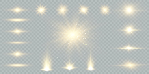 Set of bright gold stars with highlights. vector png	 - obrazy, fototapety, plakaty