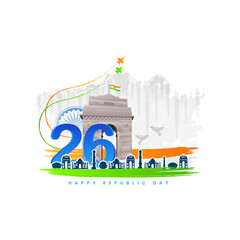 Happy Republic day of Bharat ( India). Vector minimalistic illustration banner, poster design.