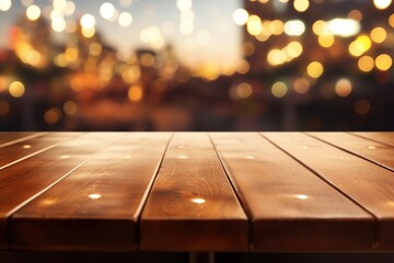Brown wooden texture table on blurred background