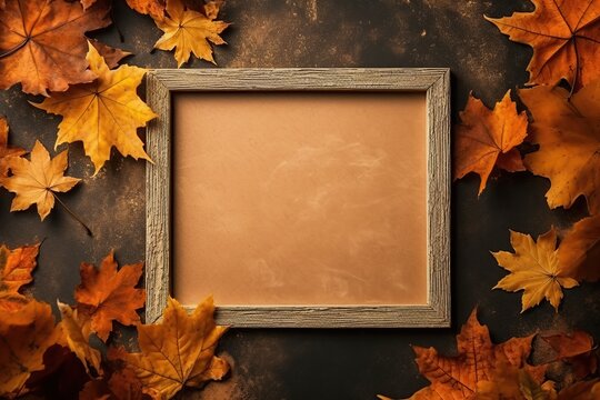 Photo frame with autumn leaves. Generative AI