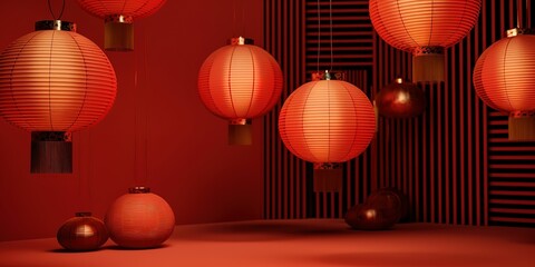 Chinese new year traditional lanterns display, generative ai