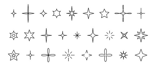 Set with linear glitter, stars and sequins. Doodle glitter isolated on white background.