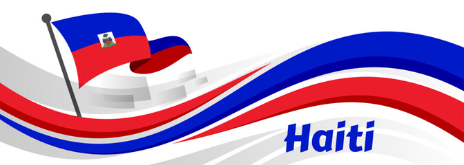 Haiti flag waving in the wind. Flag of Haiti Banner independence day