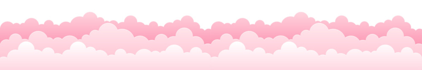 Pink paper clouds. Seamless border for Valentine's Day. Vector and PNG on transparent background.