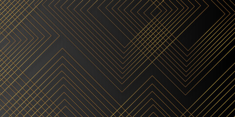 Dark abstract background, Elegant horizontal banner. Copy space. Dark backdrop.Vector Illustration of the pattern of golden lines on black abstract background.