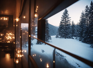 Wooden Retreat Surrounded by Snowy Trees. 