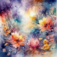 Fototapeta na wymiar watercolor of flowers, contemporary art, intense, stylized, detailed, high resolution