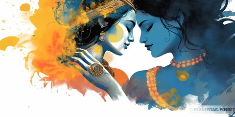 krishna and radha in love, generative ai - obrazy, fototapety, plakaty