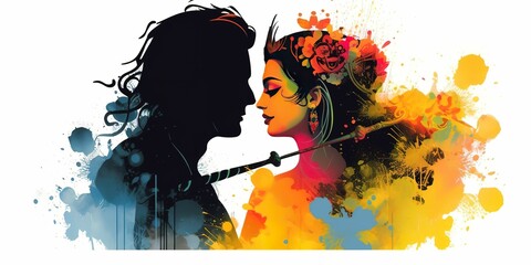 krishna and radha in love, generative ai - obrazy, fototapety, plakaty