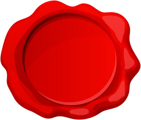 Romantic red wax seal heart shape in cartoon style isolated on white background. Holiday stamp, love letter decoration. 