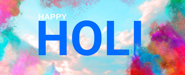Holiday Holi concept.An explosion of multi-colored paint, bright vibrant pigments. Noisy dust and...
