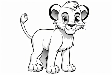 Drawing of a lion cub on black borders for coloring in