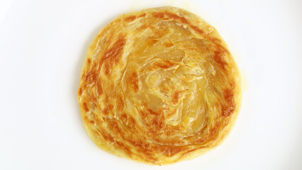Roti Canai or Roti Paratha on white background. 