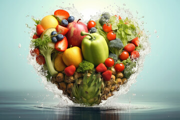 fruits and vegetables in shape heart, Healthy Heart Food new concept
