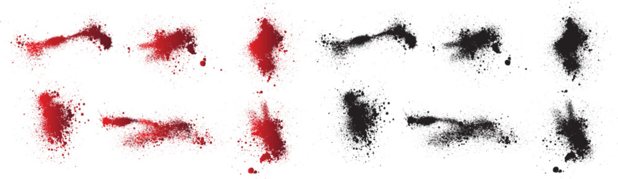 Blood splatter black background set. Set of red blood or paint splatter background. ink splashes