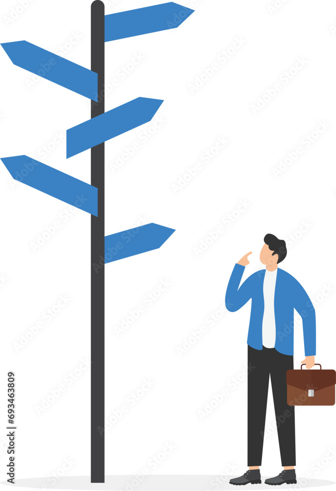 Poster career path, work direction or choosing the right way to succeed, business decision making, confusin