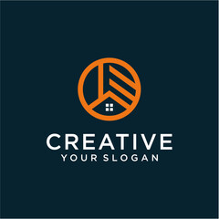 real estate logo design with house and building