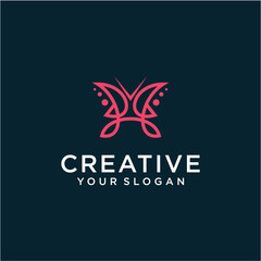butterfly logo design with beauty and line art