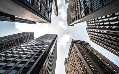 Fototapeta na wymiar Looking up to the sky with skyscrapers, modern office buildings