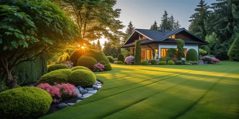 Rolgordijnen Beautiful manicured lawn © sid
