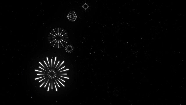 Fogos de artif&iacute;cio fundo c&eacute;u estrelado 4k flat design feliz ano novo 2024 alpha
