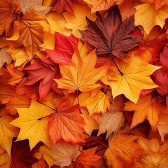 Naklejka na ściany i meble Autumn, fall leaves, orange leaves, autumn landscape, generative ai