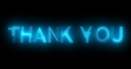 Neon retro style trendy Thank You text animation in a dark background for Thanksgiving. Glossy stylish thank you expressing gratitude message. Sign board advertisement asset.