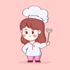 cute kawaii chef illustration for food logo