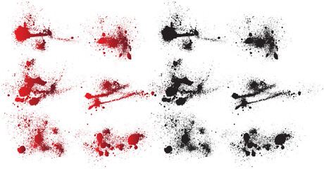 Blood splatter black paint background collection. Blood red splash illustration set. red ink splat