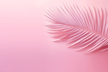 Elegant stylized palm leaf with a smooth pink gradient, presented on a soft pastel pink backdrop for a serene composition. - 693467685