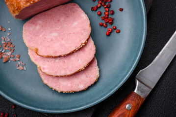 Delicious baked chicken or turkey meat roll with salt and spices