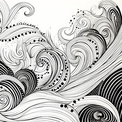 Intricate Hand-Drawn Wave Art in Black and White