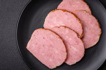 Delicious baked chicken or turkey meat roll with salt and spices