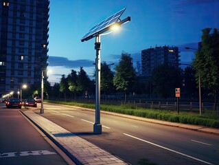 Modern Street lamp with solar panel  free energy