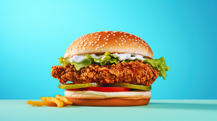 burger isolated on blue background
