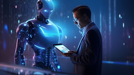 Artificial intelligence man using technology 
