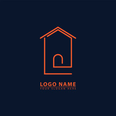 Gold line shape house logo. Building and building design vector logo.