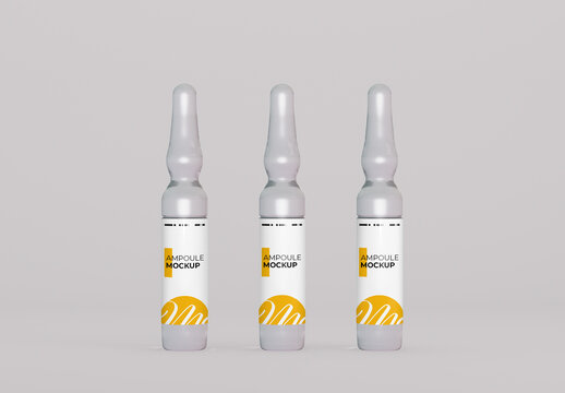 Three Medical Ampoule Mockup