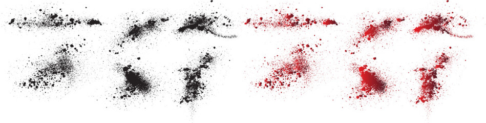 Blood splat horror black paint vector collection. Bloodstain grunge texture red blood splash background set. red and white background - obrazy, fototapety, plakaty