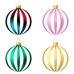 Set of rainbow, pink, green and gold Christmas tree toy or ball