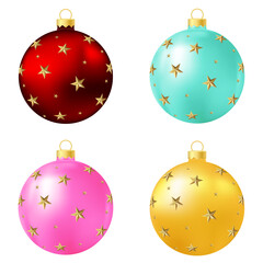 Set of red, turquoise, pink and yellow Christmas tree toy or ball