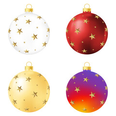 Set of white, red, yellow and rainbow Christmas tree toy or ball