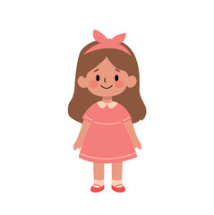Cute little girl in a pink dress, cartoon vector illustration isolated on white background.