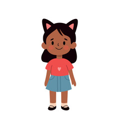 Cute little african american girl cartoon character vector Illustration
