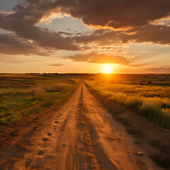 Fototapeta na wymiar Beautiful sand road with sunset view